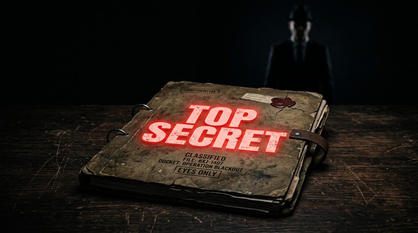 TOP SECRET Dossier Thumbnail - True Crime Documentary AI Prompt Example Leonardo AI Midjourney
