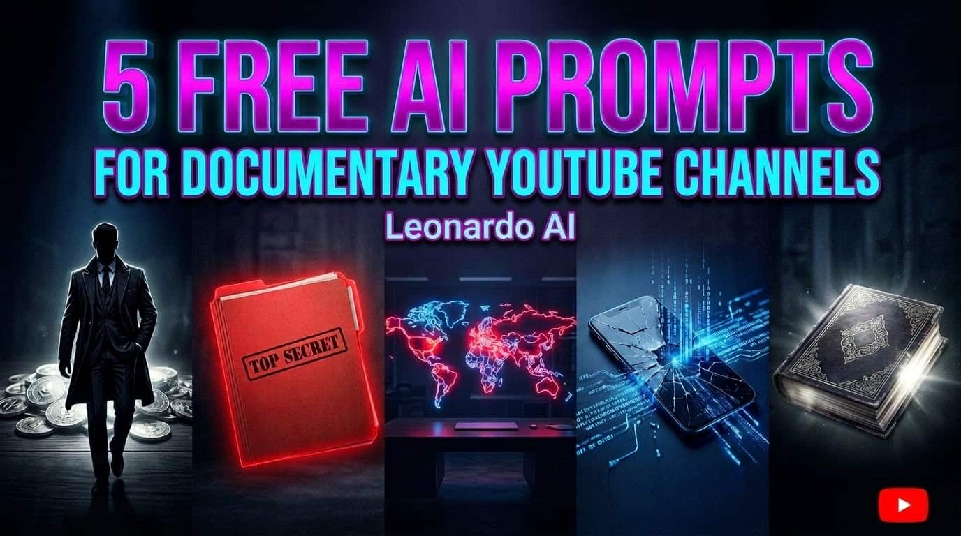 5 Free AI Prompts for Documentary YouTube Channels 2026 - Neon Cinematic Thumbnails Leonardo AI Midjourney
