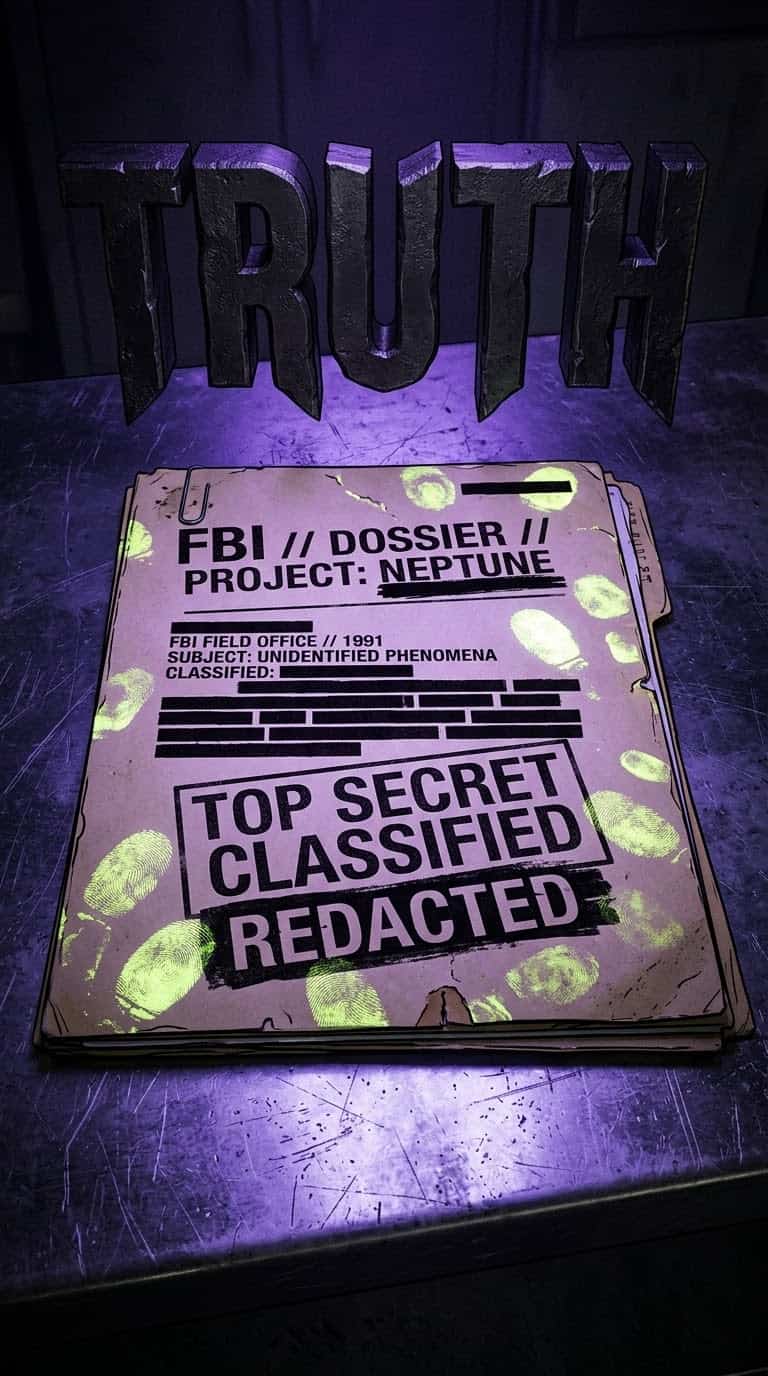FBI classified dossier under purple UV light with glowing fingerprints and TRUTH 3D text for AI prompts for psychology YouTube Shorts