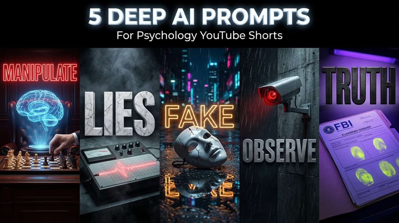 5 Deep AI Prompts for Psychology YouTube Shorts with MANIPULATE LIES FAKE OBSERVE TRUTH visual concepts