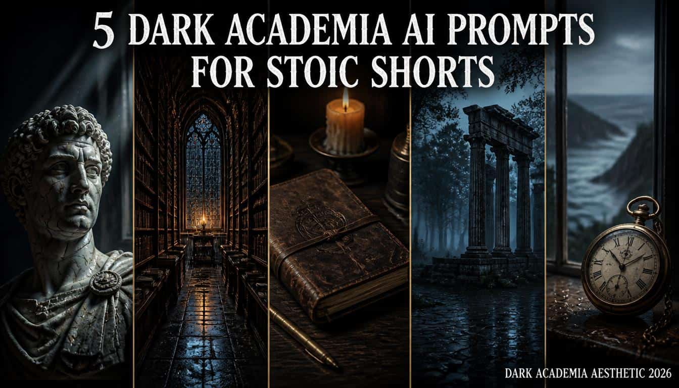 5 dark academia ai prompts for stoic shorts collage marble bust library candle journal ruins pocket watch 2026