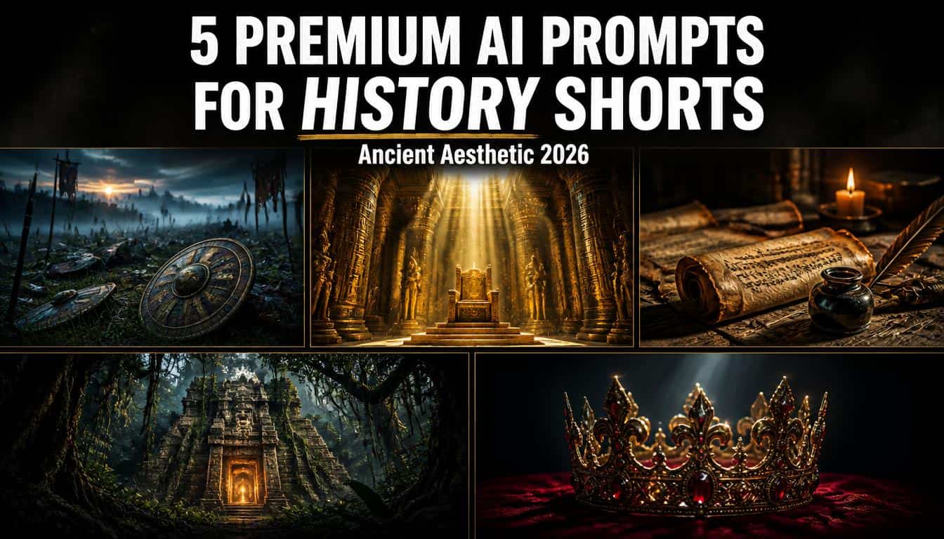 5 premium ai prompts for history shorts collage - roman battlefield egyptian throne parchment temple crown ancient aesthetic