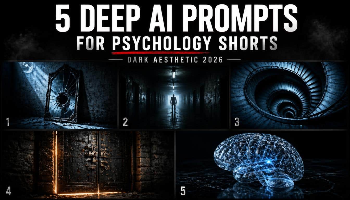 5 deep ai prompts for psychology shorts dark aesthetic 2026 feature image collage with numbered panels